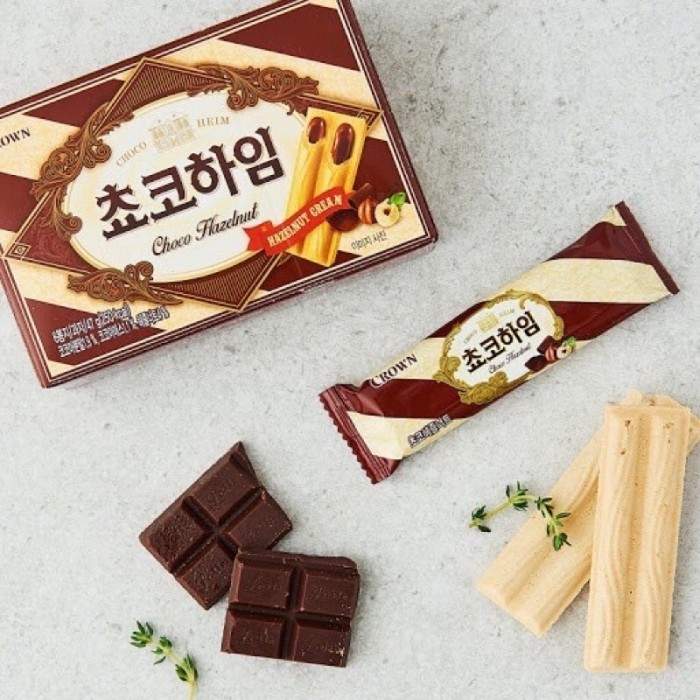 Chocolate Hazelnut - Korea Crown White Heim White Cream Chocolate Hazelnut Wafers 47g /box