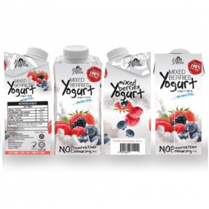 Limited Time Offer: Buy 23 packs Free 1 pack  Farm Fresh 200ml UHT Yogurt Mixed Berries